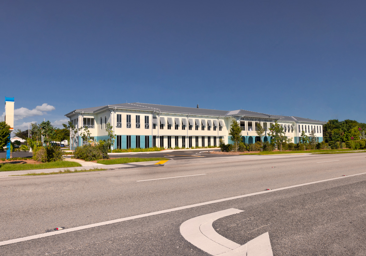 Architectural western view of the College of the Florida Keys in Key Largo, FL.